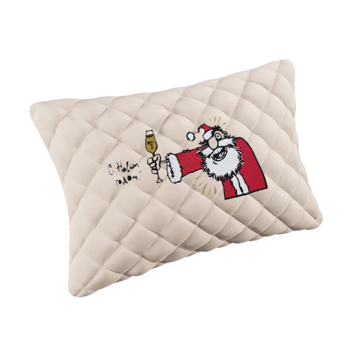 Подушки из алькантары Подушка из алькантары молочная с вышивкой Новогодняя